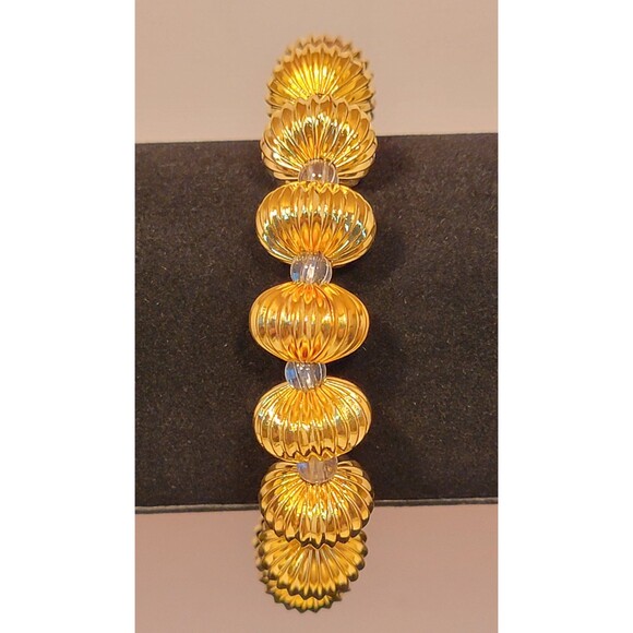 Handmade Gold Beaded Bracelet with Glass Spacers | Elegant Shiny Gold Jewelry - Picture 2 of 2
